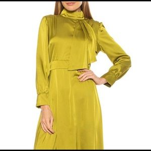 Alexia Admor Chartreuse Mock Neck Satin Midi Dress